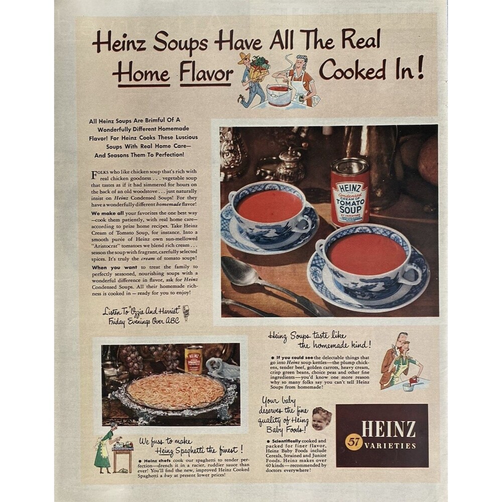 Heinz 57 Varieties "Soups Have the Flavor Cooked In!" Vintage Print Ad 1951